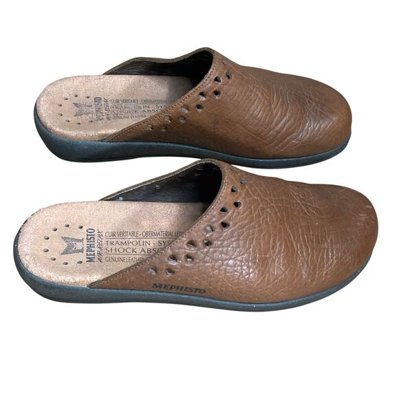 Mephisto Clog Mules Womens sz US 8/EU 38 Brown Slip On Leather Perforated France - Picture 13 of 16